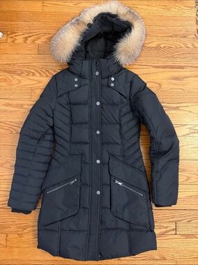 Pajar Black Down Puffer Coat with Fur Hood Trim (removable)